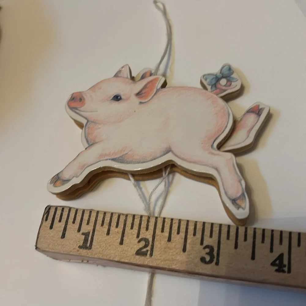 Flying Pig ornament Midwest Importers Canon Falls Wooden Pull String Toy